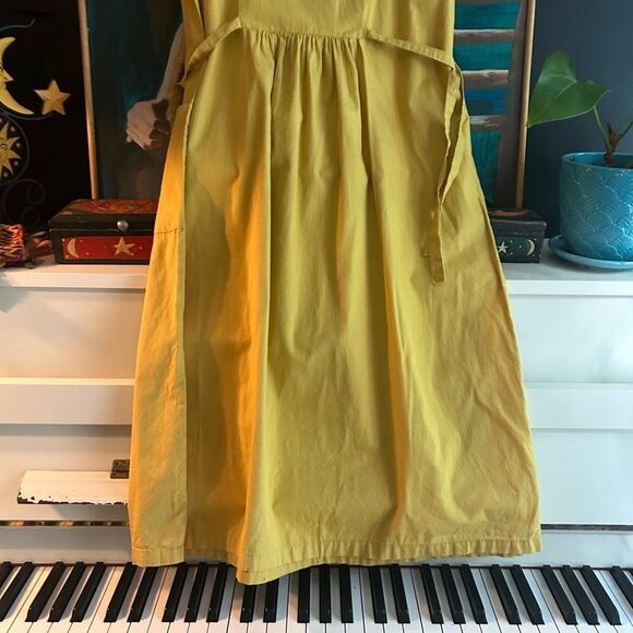 Vintage Boho Prairie Yellow Mustard Midi Dress with Fruit Healthy Life Logo M - Picture 2 of 16